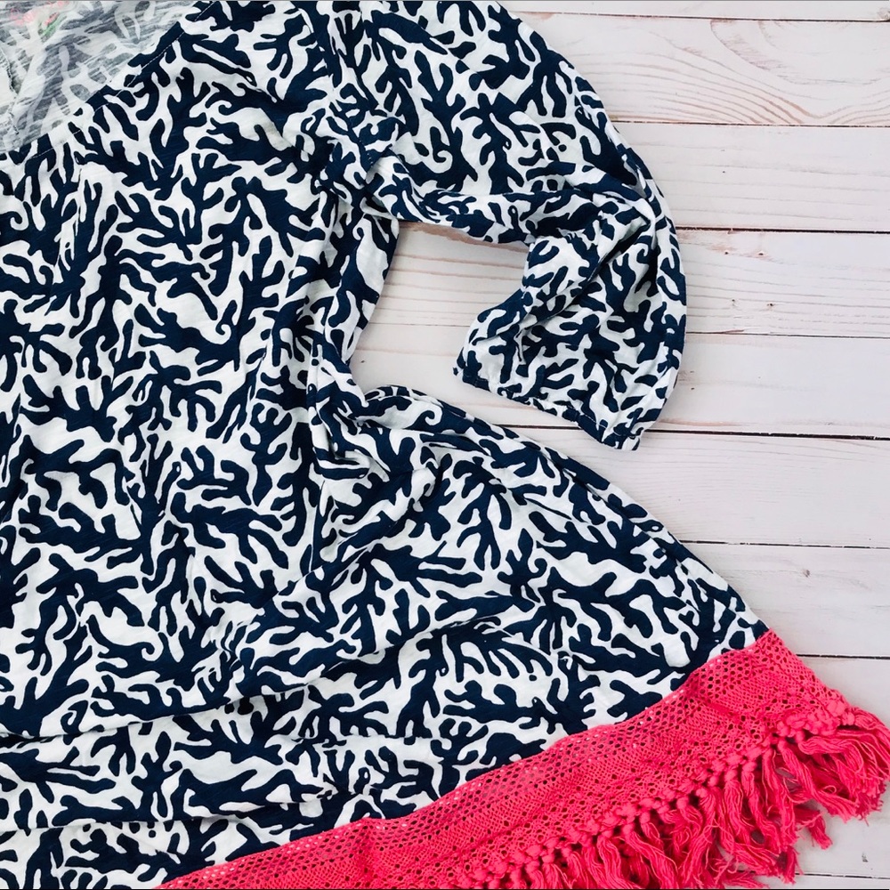 Lilly Pulitzer Navy Blue Coral Print Tassle Dress